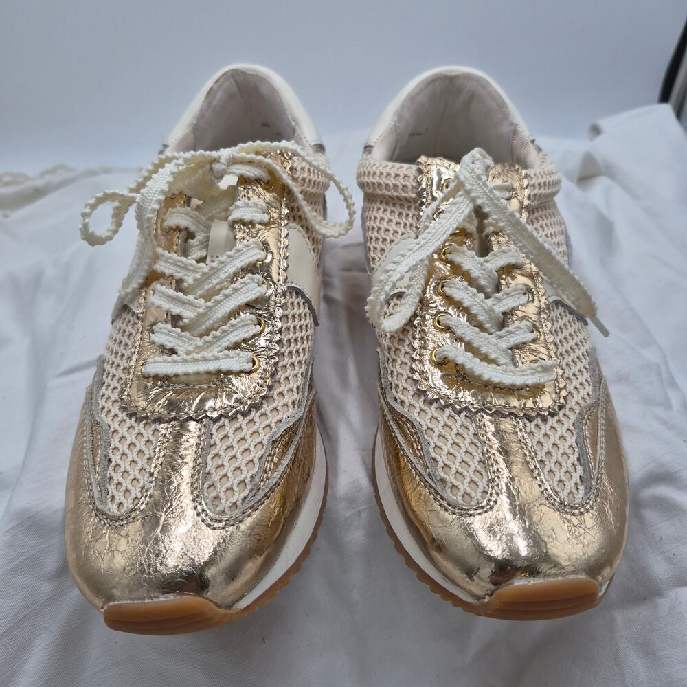 Dolce Vita B.NTCD Mesh Running Sneakers gold woven cream Women size 7.5